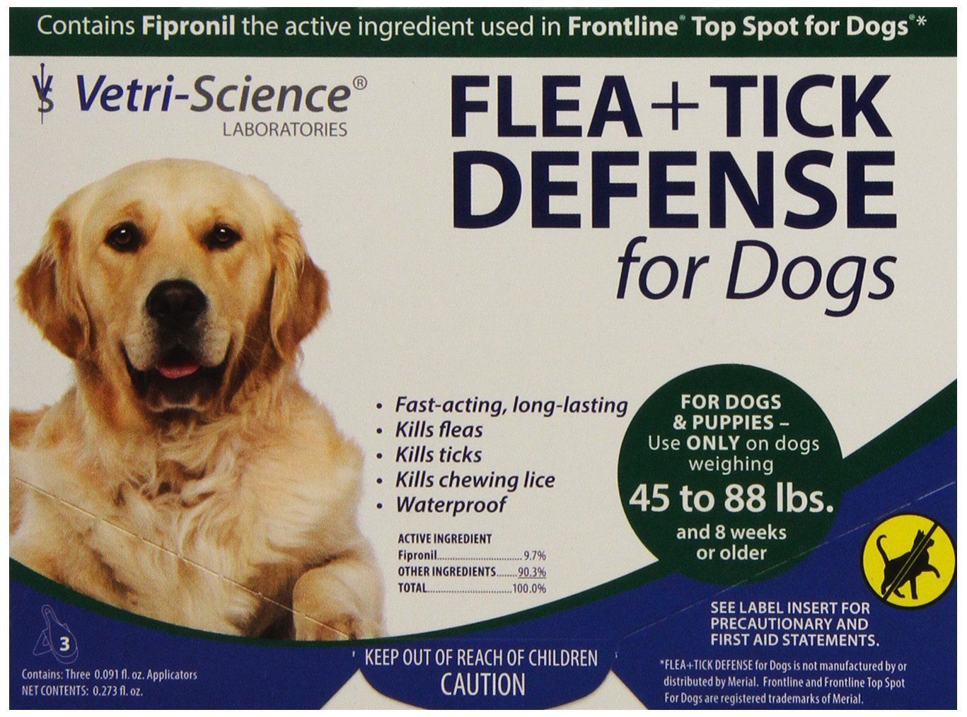 Vetri-Science Flea + Tick Defense for Dogs 45 - 88 Pounds 3-PACK - Click Image to Close