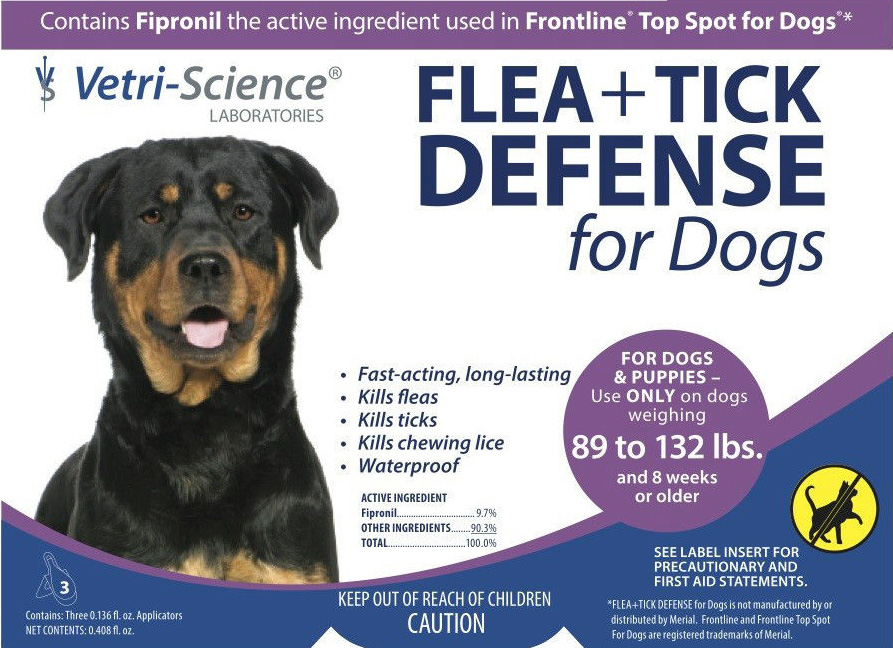 Vetri-Science Flea + Tick Defense for Dogs 89 - 132 Pound 3-PACK - Click Image to Close