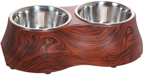 Dog Dish with Wood Finish Pattern, Double Diner