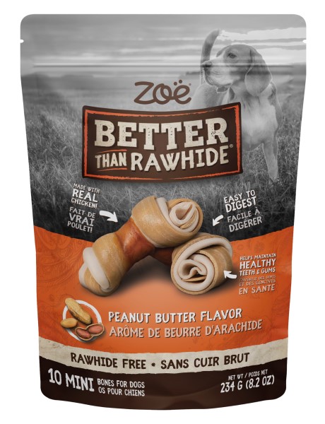Zoë Better than Rawhide Mini Bones - Peanut Butter - 10 pack