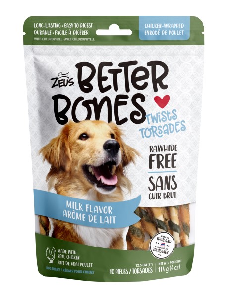 Zeus Better Bones - Milk Flavor - Chicken-Wrapped Twists - 10 pk - Click Image to Close